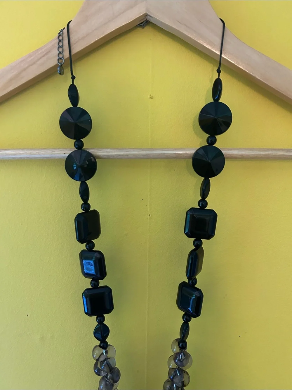 Vintage C1946  Long Black & Smoke Beaded Necklace - Women Jewelry